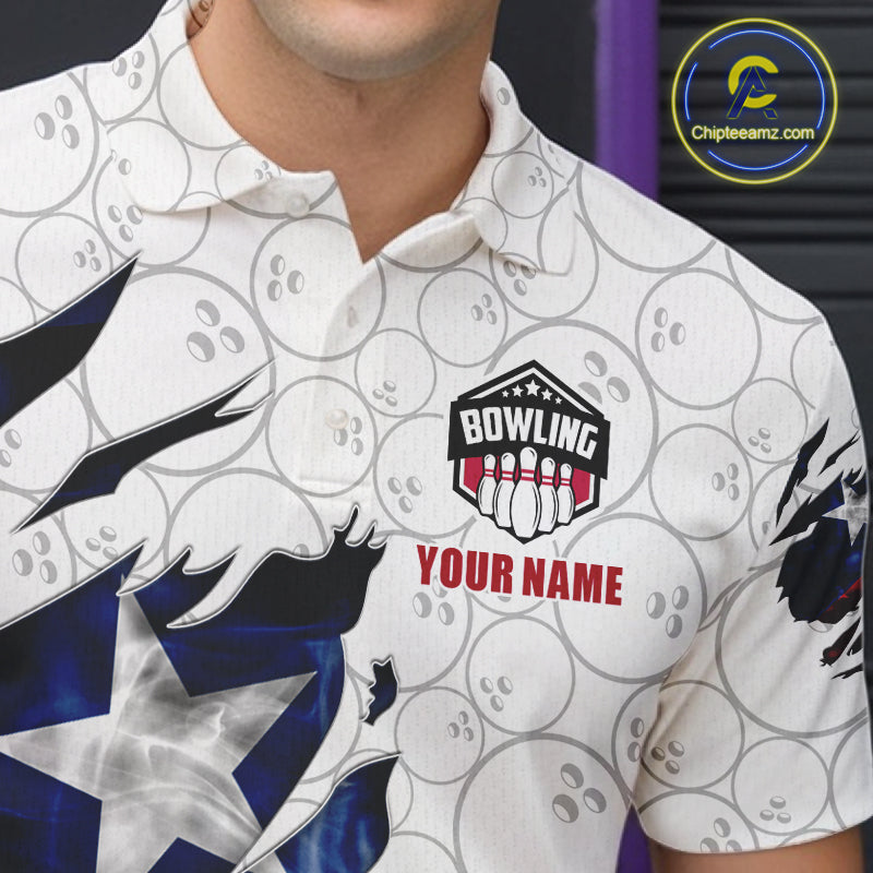Custom Smoke Texas Flag White Bowling Shirts, Patriotic Bowling Team Jersey Polo & 1/4 Zip