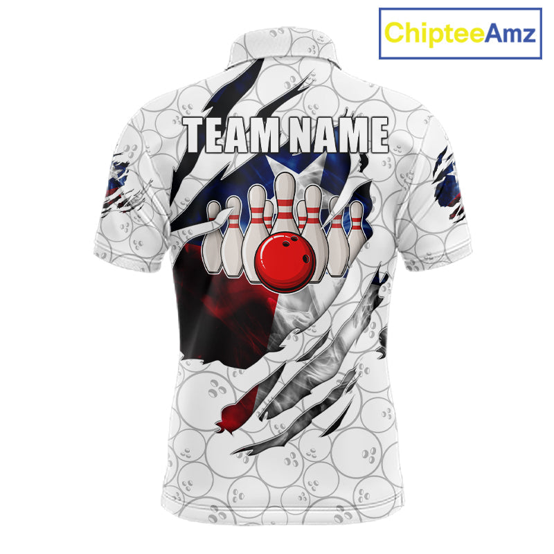 Custom Smoke Texas Flag White Bowling Shirts, Patriotic Bowling Team Jersey Polo & 1/4 Zip