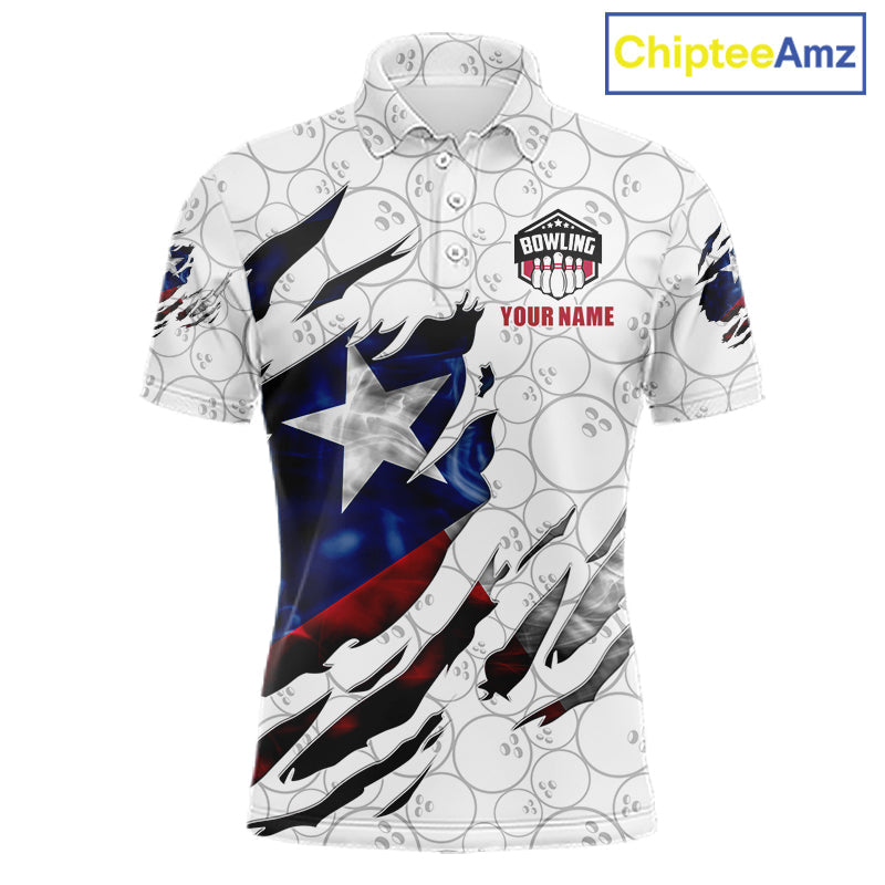 Custom Smoke Texas Flag White Bowling Shirts, Patriotic Bowling Team Jersey Polo & 1/4 Zip