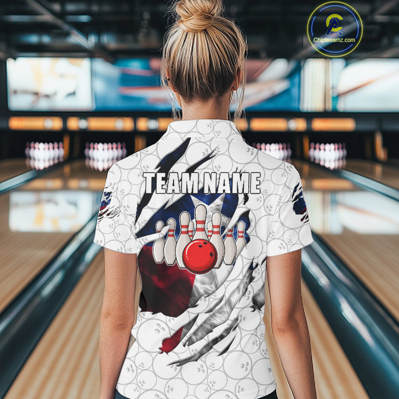 Custom Smoke Texas Flag White Bowling Shirts, Patriotic Bowling Team Jersey Polo & 1/4 Zip
