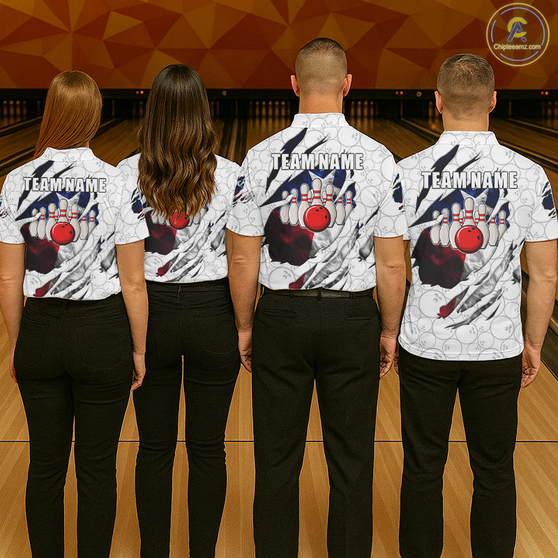 Custom Smoke Texas Flag White Bowling Shirts, Patriotic Bowling Team Jersey Polo & 1/4 Zip