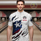 Custom Smoke Texas Flag White Bowling Shirts, Patriotic Bowling Team Jersey Polo & 1/4 Zip