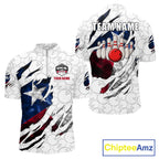 Custom Smoke Texas Flag White Bowling Shirts, Patriotic Bowling Team Jersey Polo & 1/4 Zip