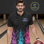 Personalized Fire Flame Neon Bowling Shirts, Funny Bowling Team Jersey Polo & 1/4 Zip