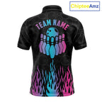 Personalized Fire Flame Neon Bowling Shirts, Funny Bowling Team Jersey Polo & 1/4 Zip