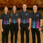 Personalized Fire Flame Neon Bowling Shirts, Funny Bowling Team Jersey Polo & 1/4 Zip