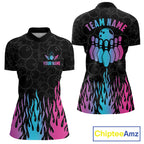 Personalized Fire Flame Neon Bowling Shirts, Funny Bowling Team Jersey Polo & 1/4 Zip