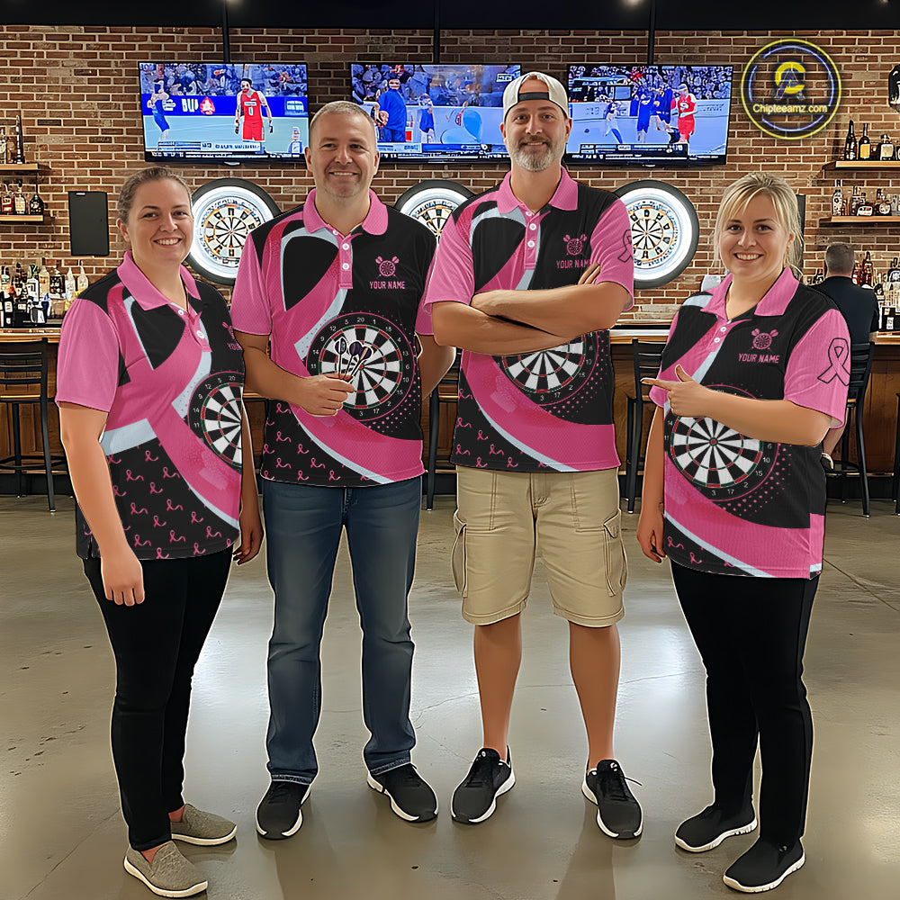 Personalized Breast Cancer Awareness Darts Shirts Custom Pink Ribbon Darts Team Jersey