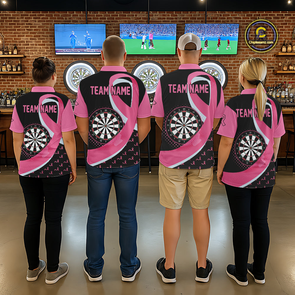 Personalized Breast Cancer Awareness Darts Shirts Custom Pink Ribbon Darts Team Jersey