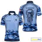 Vintage Blue Camo Darts Polo & Quarter Zip Custom Dart Shirts, Camouflage Dart Team Jersey
