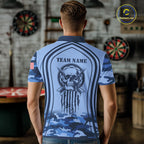 Vintage Blue Camo Darts Polo & Quarter Zip Custom Dart Shirts, Camouflage Dart Team Jersey