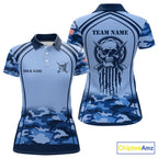 Vintage Blue Camo Darts Polo & Quarter Zip Custom Dart Shirts, Camouflage Dart Team Jersey