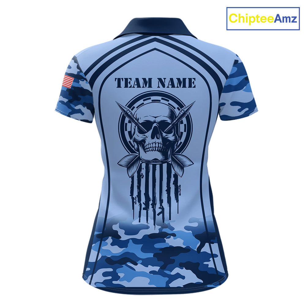 Vintage Blue Camo Darts Polo & Quarter Zip Custom Dart Shirts, Camouflage Dart Team Jersey