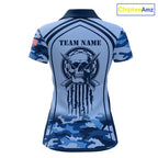 Vintage Blue Camo Darts Polo & Quarter Zip Custom Dart Shirts, Camouflage Dart Team Jersey
