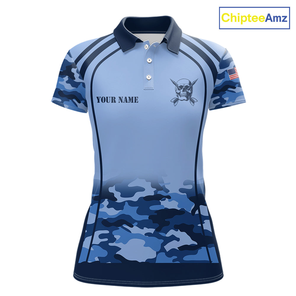 Vintage Blue Camo Darts Polo & Quarter Zip Custom Dart Shirts, Camouflage Dart Team Jersey