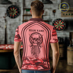 Vintage Red Camo Darts Polo, Quarter Zip Custom Dart Shirts, Camouflage Dart Team Jersey