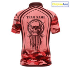 Vintage Red Camo Darts Polo, Quarter Zip Custom Dart Shirts, Camouflage Dart Team Jersey
