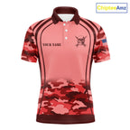 Vintage Red Camo Darts Polo, Quarter Zip Custom Dart Shirts, Camouflage Dart Team Jersey