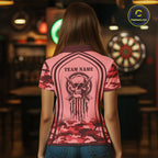 Vintage Red Camo Darts Polo, Quarter Zip Custom Dart Shirts, Camouflage Dart Team Jersey