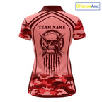 Vintage Red Camo Darts Polo, Quarter Zip Custom Dart Shirts, Camouflage Dart Team Jersey