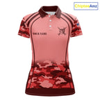 Vintage Red Camo Darts Polo, Quarter Zip Custom Dart Shirts, Camouflage Dart Team Jersey