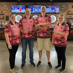 Vintage Red Camo Darts Polo, Quarter Zip Custom Dart Shirts, Camouflage Dart Team Jersey