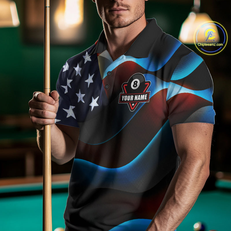 Personalized American Flag 8 Ball Wings Billiard Shirts Custom Patriotic Pool Team Jersey