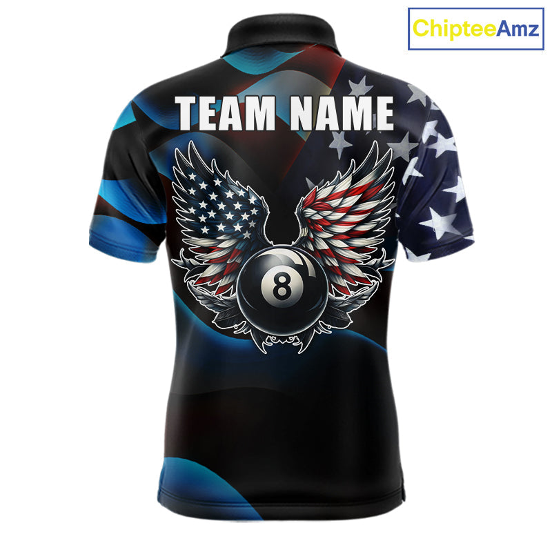 Personalized American Flag 8 Ball Wings Billiard Shirts Custom Patriotic Pool Team Jersey