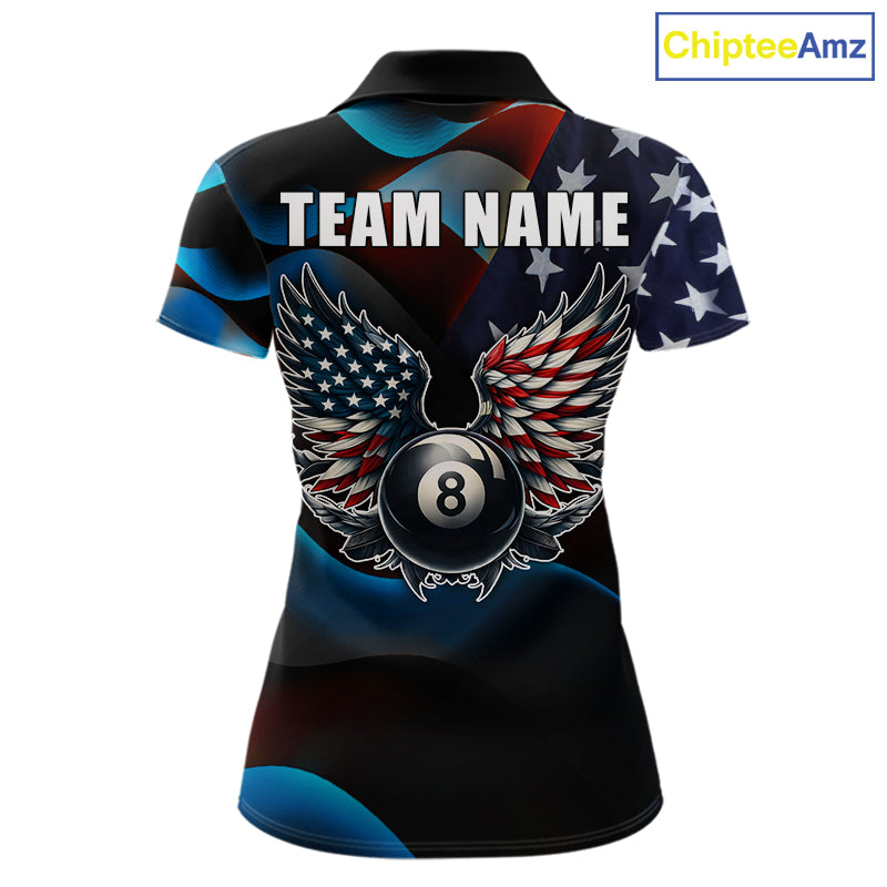 Personalized American Flag 8 Ball Wings Billiard Shirts Custom Patriotic Pool Team Jersey