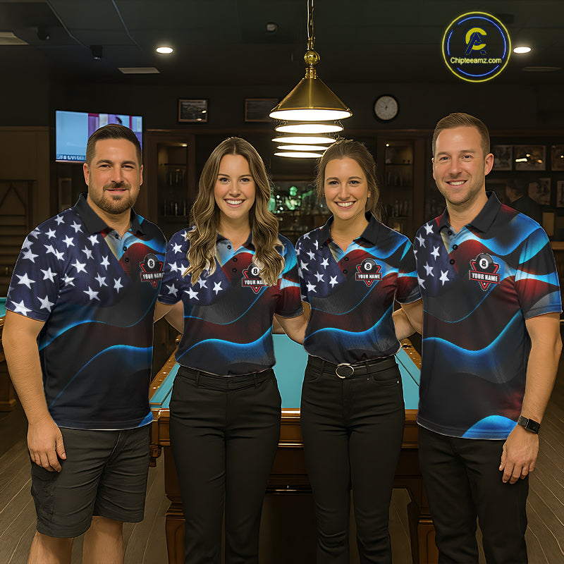 Personalized American Flag 8 Ball Wings Billiard Shirts Custom Patriotic Pool Team Jersey