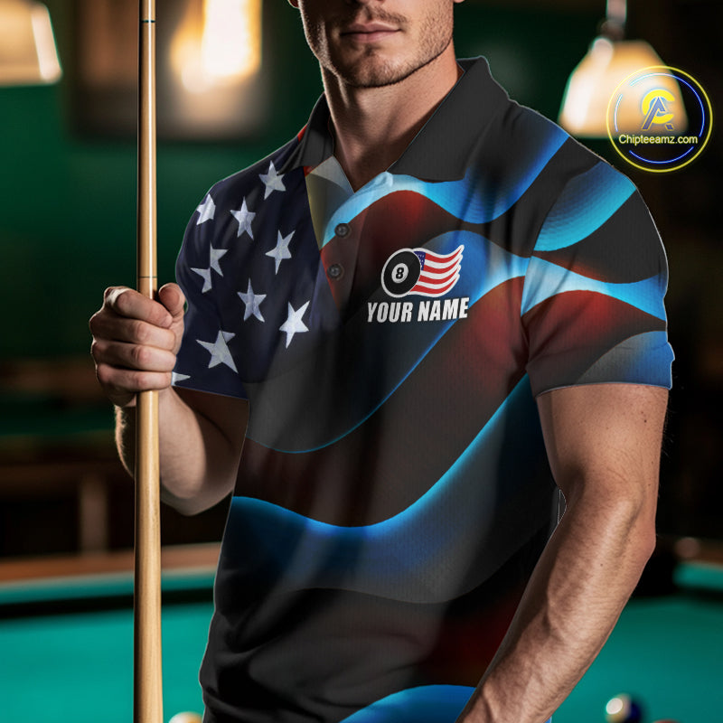 Personalized American Flag 8 Ball Pool Shirts Custom Patriotic Billiard Team Jersey