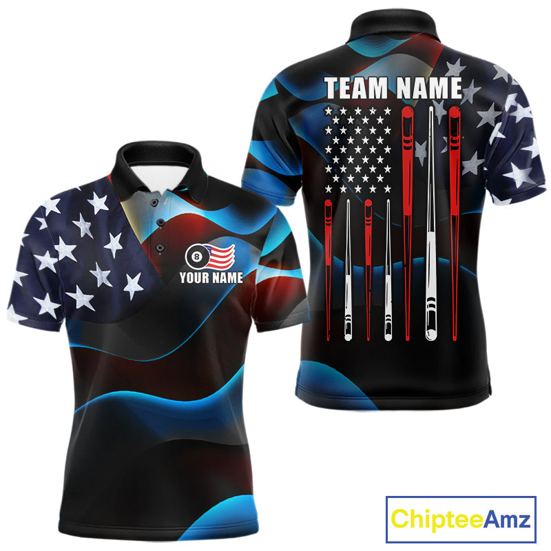 Personalized American Flag 8 Ball Pool Shirts Custom Patriotic Billiard Team Jersey