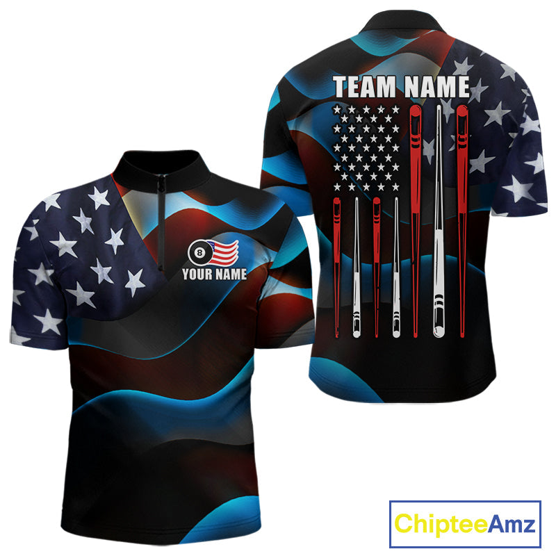 Personalized American Flag 8 Ball Pool Shirts Custom Patriotic Billiard Team Jersey