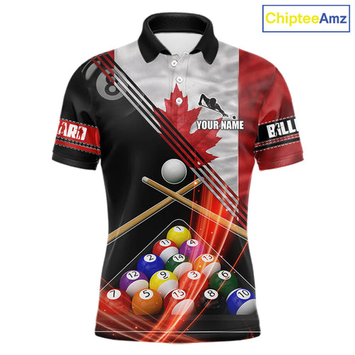 Canada Flag Custom Billiard Polo & 1/4 Zip Shirt, Patriotic 8 Ball Pool Team Jersey