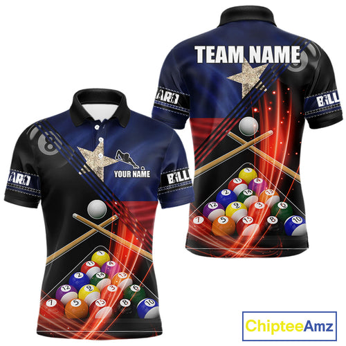 Texas Flag Custom Billiard Polo & 1/4 Zip Shirt, Patriotic 8 Ball Pool Team Jersey