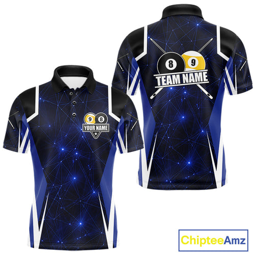 Blue 8 Ball & 9 Ball Pool Billiard Shirt Custom Geometric Billiard Jersey Polo & 1/4 Zip
