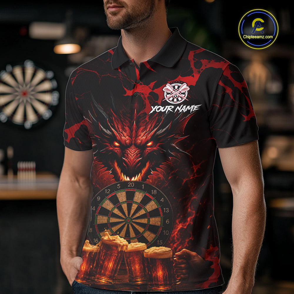 Black And Red Personalized Dragon Beer Darts Shirts Custom Darts League Team Jersey