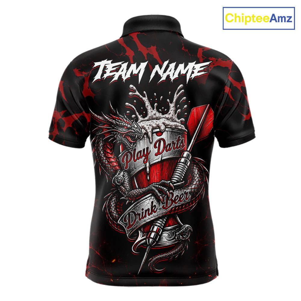 Black And Red Personalized Dragon Beer Darts Shirts Custom Darts League Team Jersey