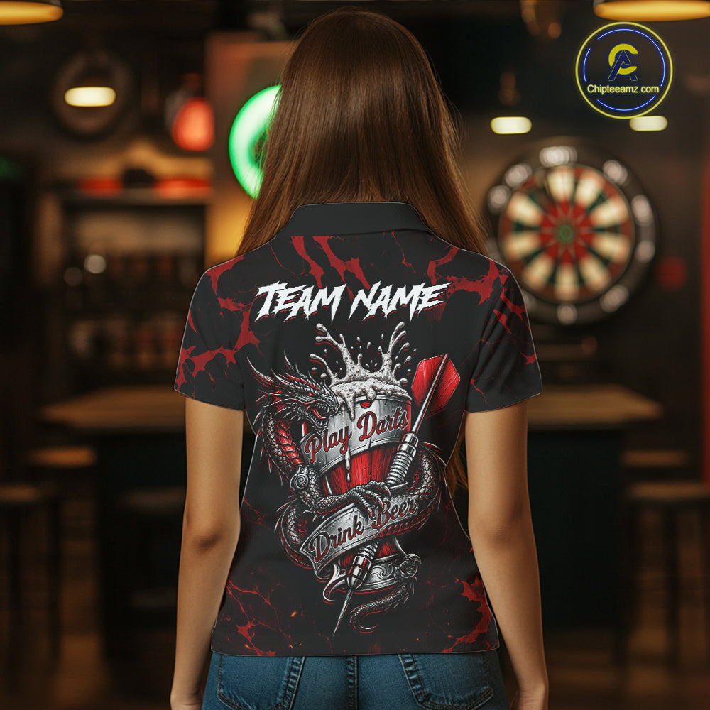 Black And Red Personalized Dragon Beer Darts Shirts Custom Darts League Team Jersey