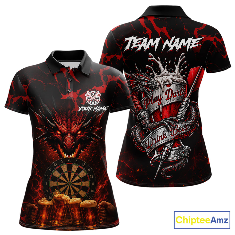 Black And Red Personalized Dragon Beer Darts Shirts Custom Darts League Team Jersey