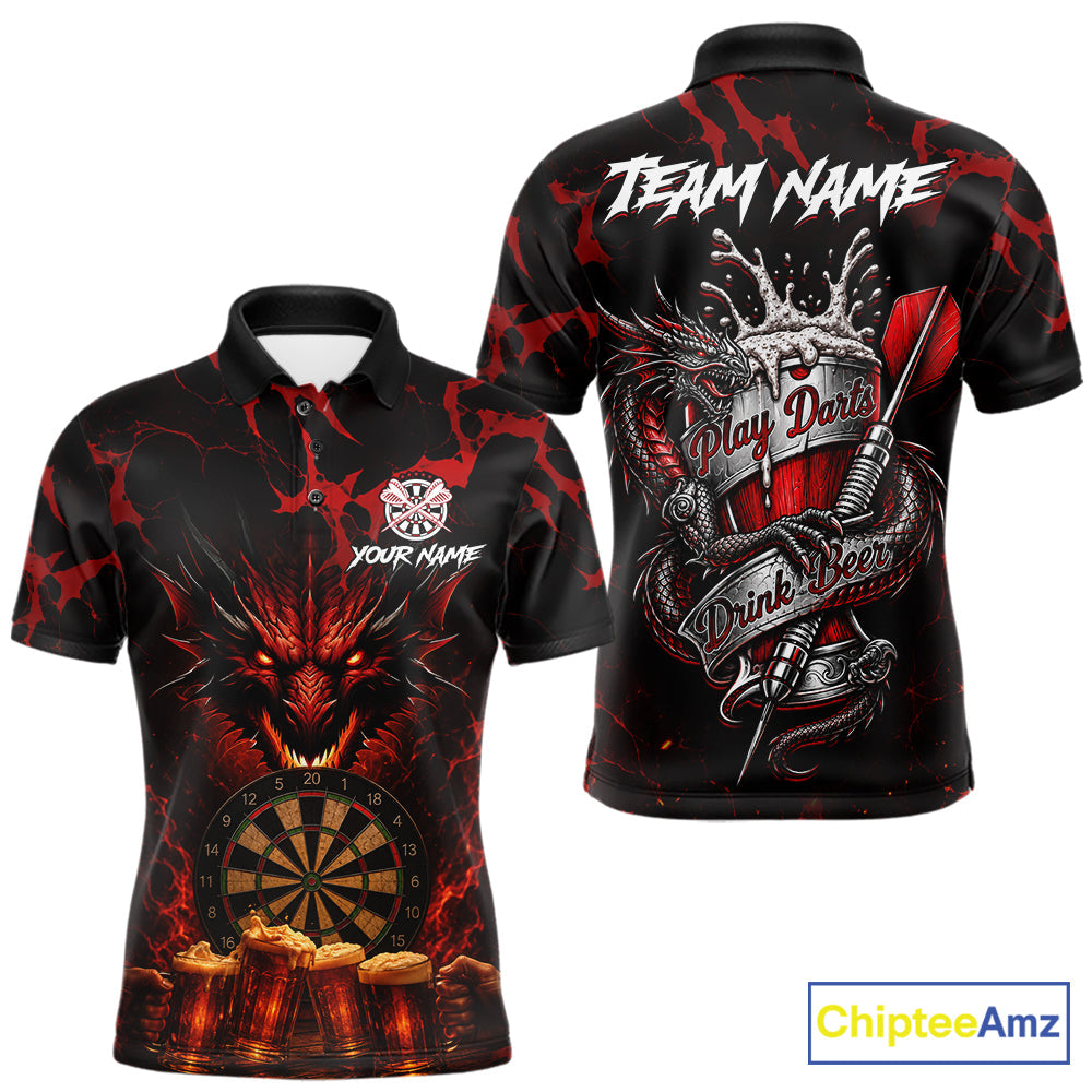 Black And Red Personalized Dragon Beer Darts Shirts Custom Darts League Team Jersey
