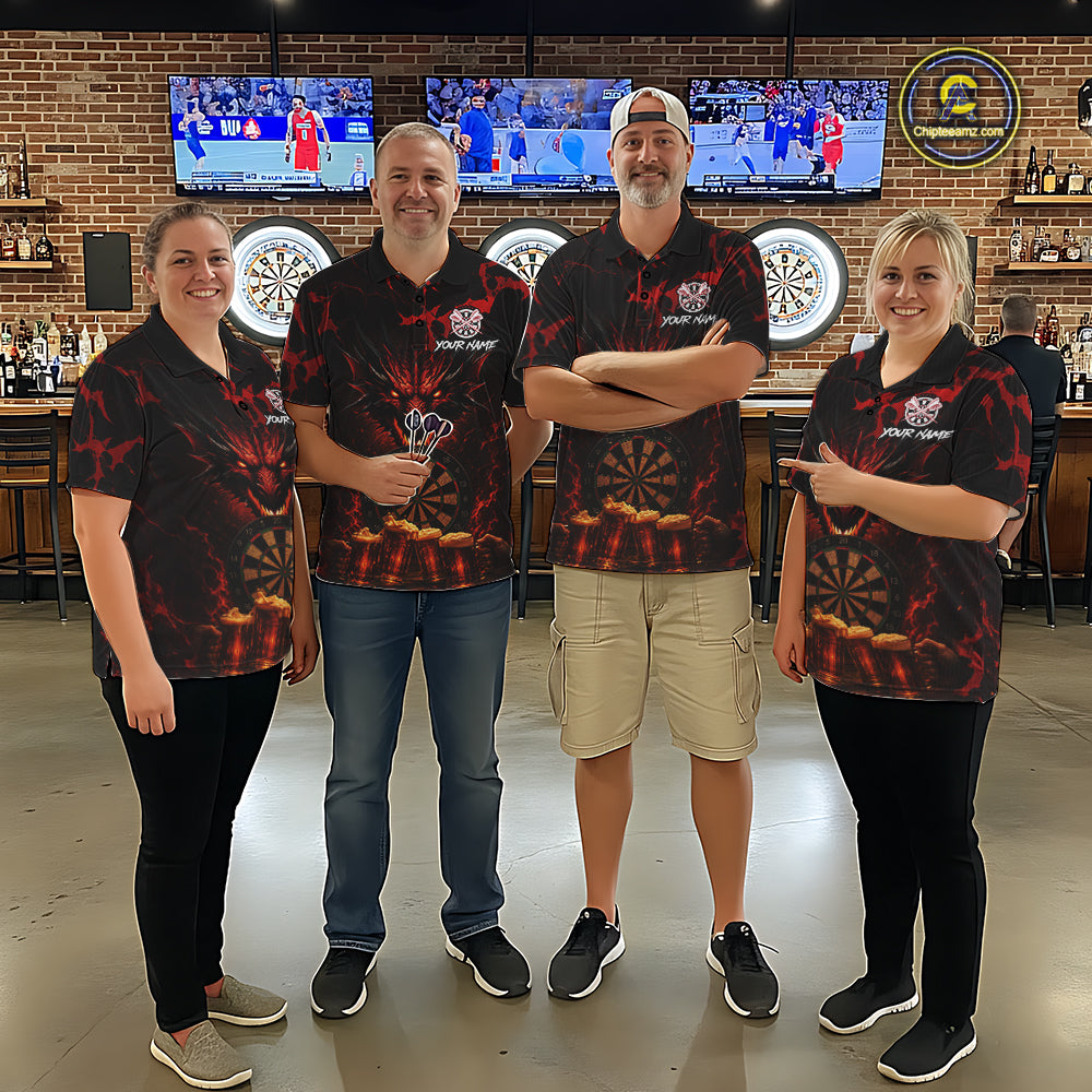 Black And Red Personalized Dragon Beer Darts Shirts Custom Darts League Team Jersey