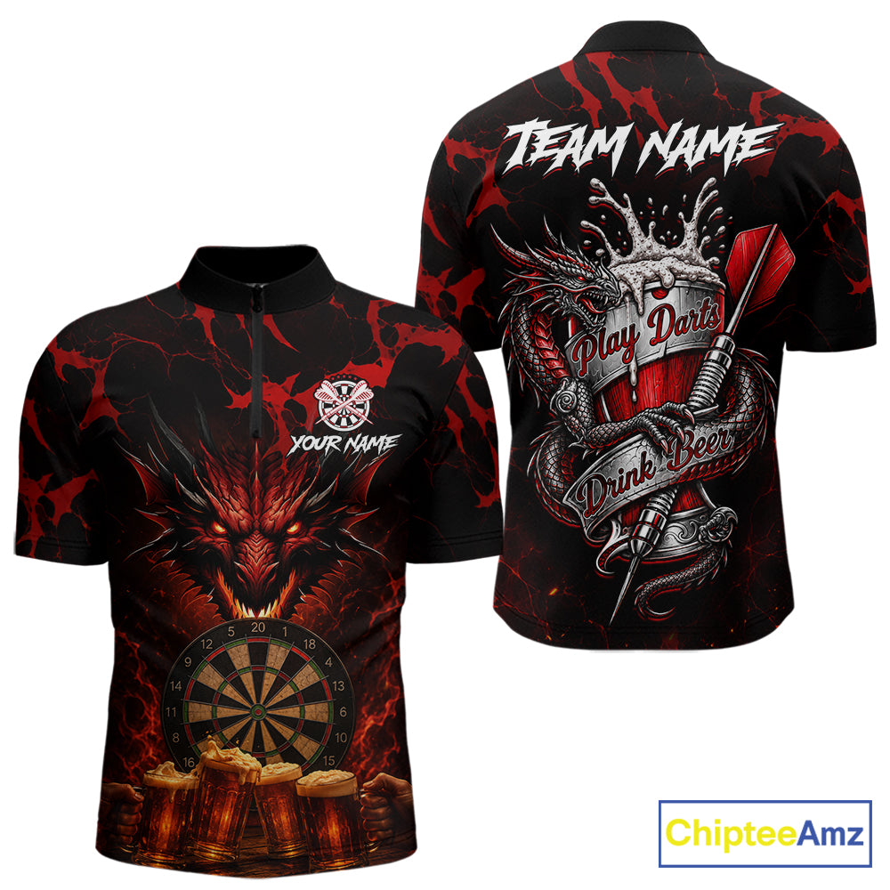 Black And Red Personalized Dragon Beer Darts Shirts Custom Darts League Team Jersey