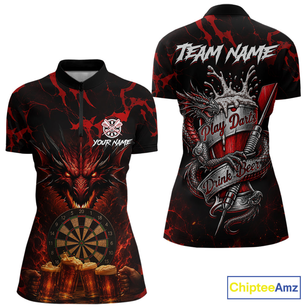 Black And Red Personalized Dragon Beer Darts Shirts Custom Darts League Team Jersey