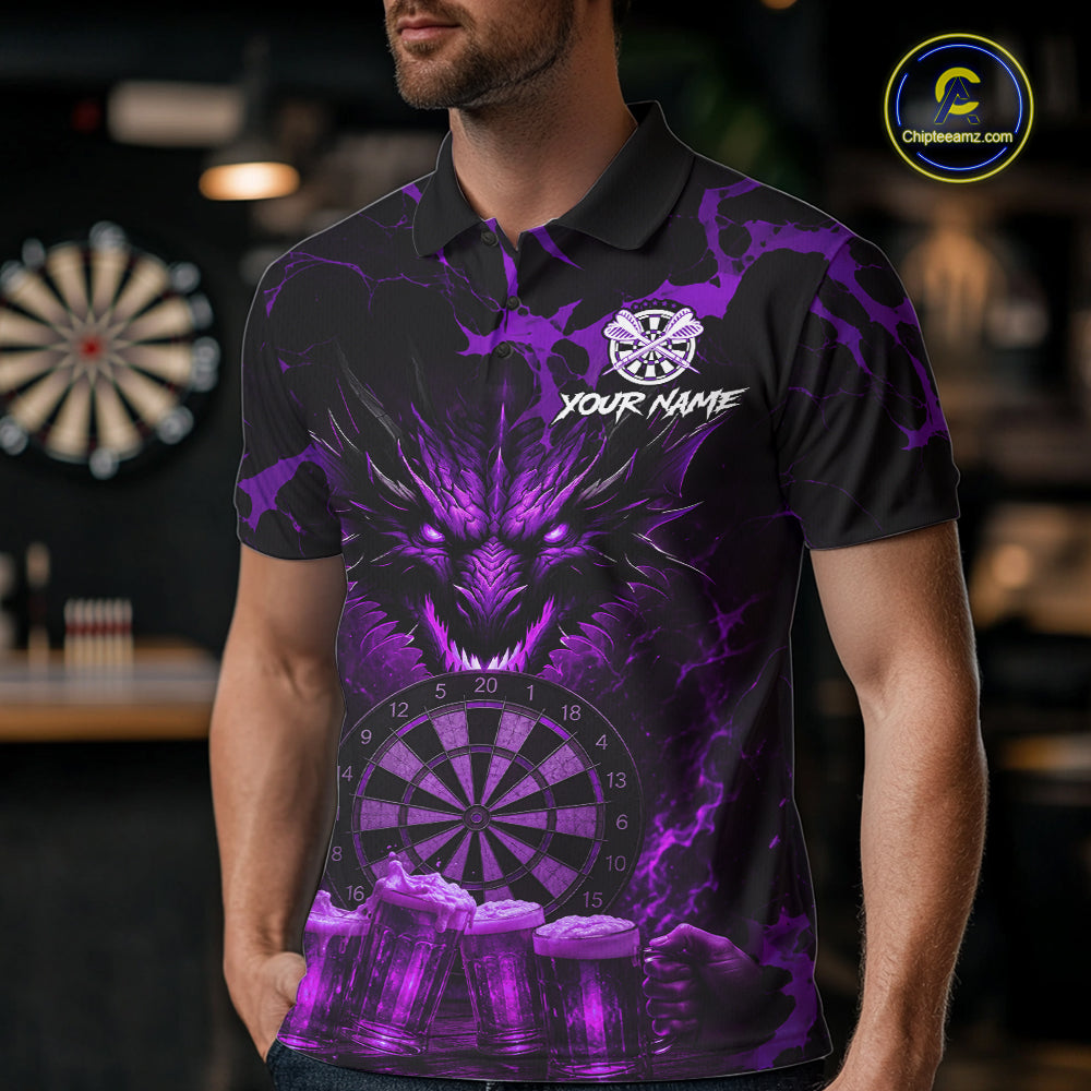 Black And Purple Personalized Dragon Beer Darts Shirts Custom Darts League Team Jersey