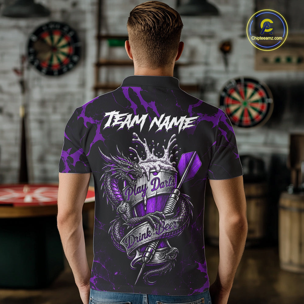 Black And Purple Personalized Dragon Beer Darts Shirts Custom Darts League Team Jersey