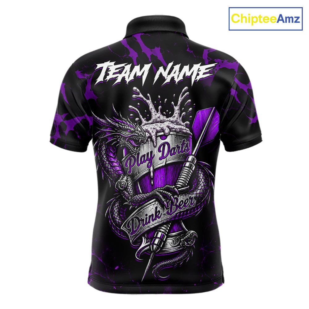 Black And Purple Personalized Dragon Beer Darts Shirts Custom Darts League Team Jersey