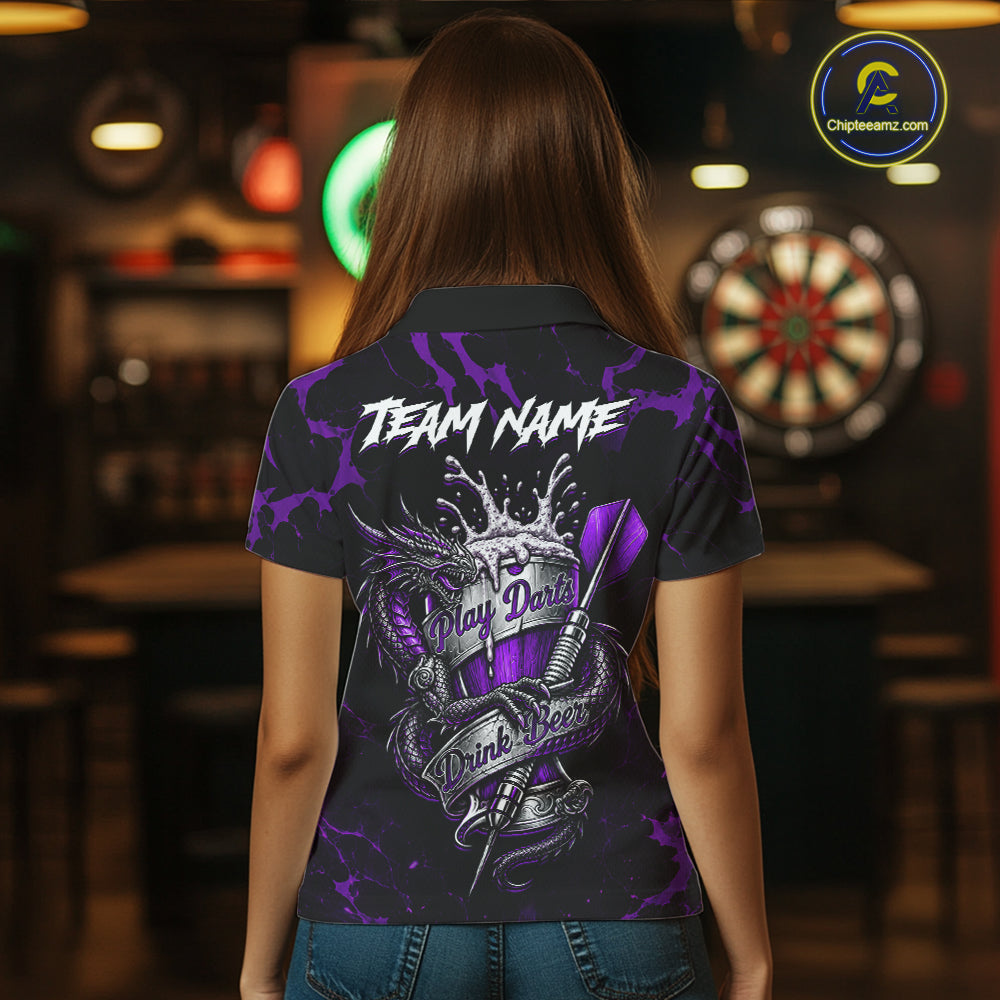 Black And Purple Personalized Dragon Beer Darts Shirts Custom Darts League Team Jersey