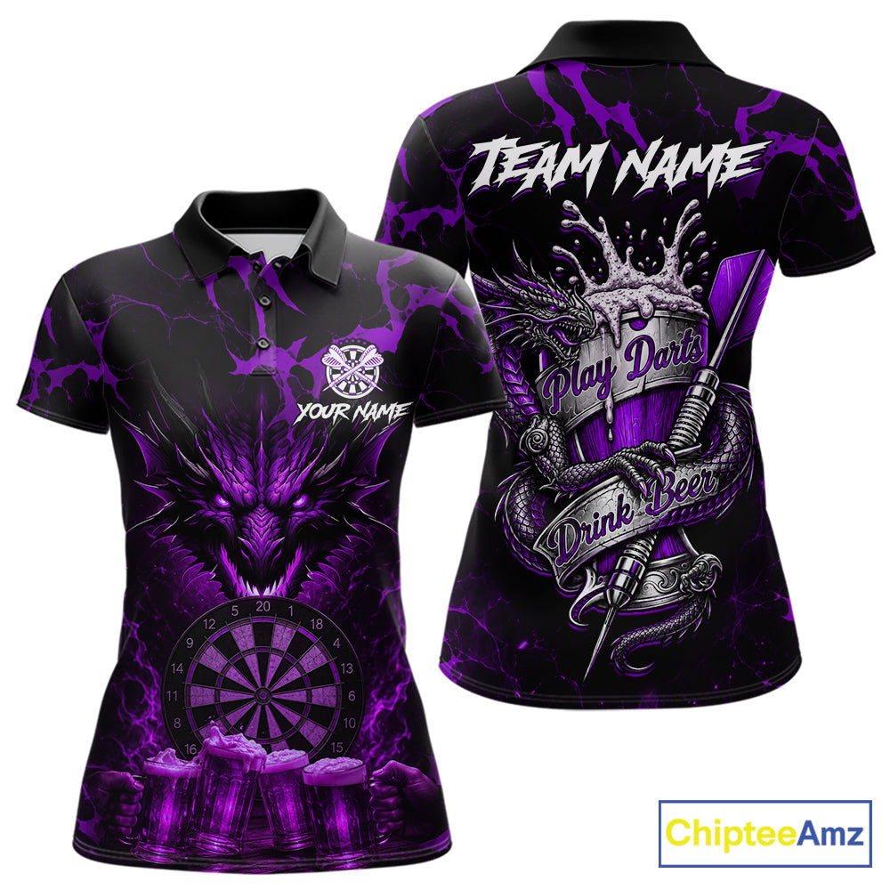 Black And Purple Personalized Dragon Beer Darts Shirts Custom Darts League Team Jersey