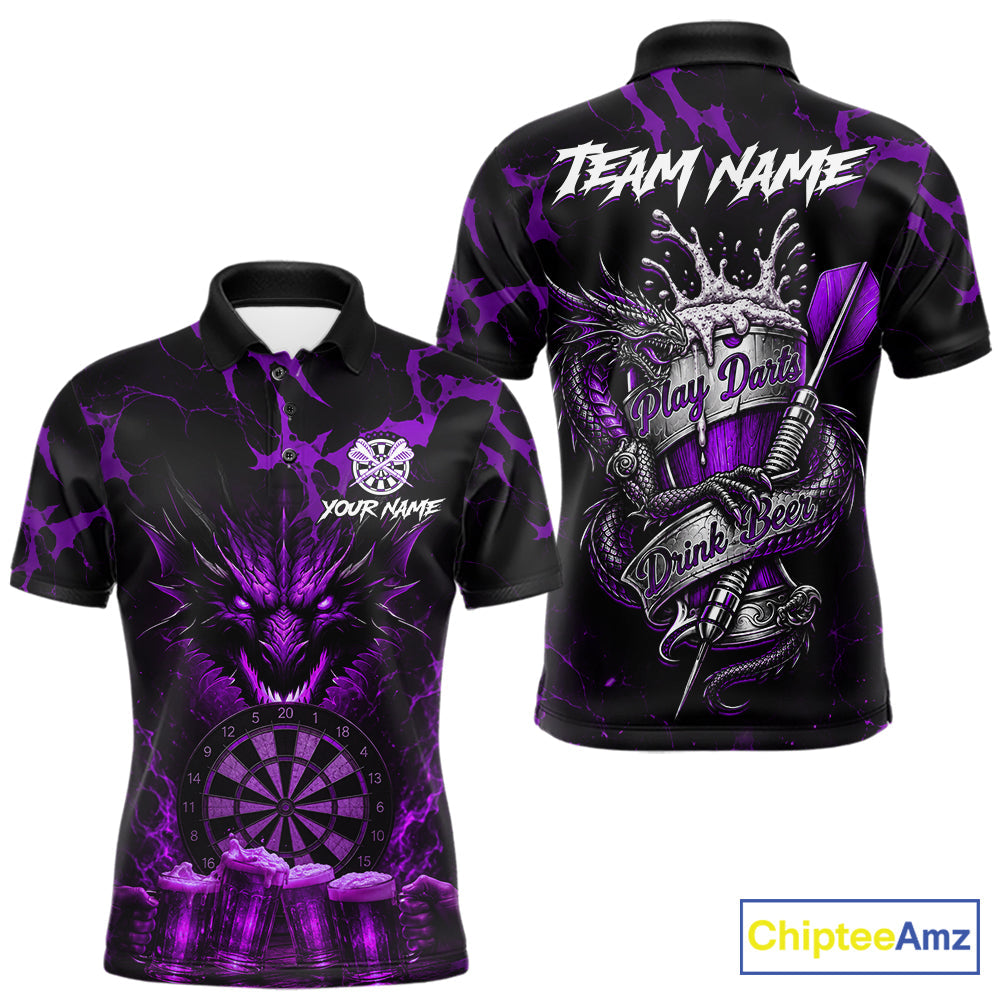 Black And Purple Personalized Dragon Beer Darts Shirts Custom Darts League Team Jersey